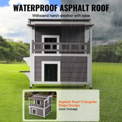 VEVOR Outdoor Cat House Weatherproof, Feral Cat Shelter for Multiple Cats, 2-story Large Outdoor Wooden Cat House with Balcony, Doors, PVC Door Flaps and Open Roof, 30