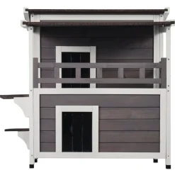 VEVOR Outdoor Cat House Weatherproof, Feral Cat Shelter for Multiple Cats, 2-story Large Outdoor Wooden Cat House with Balcony, Doors, PVC Door Flaps and Open Roof, 30