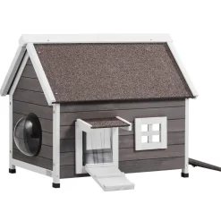 VEVOR Outdoor Cat House Weatherproof, Feral Cat Shelter for Multiple Cats, Outdoor Wooden Cat House with Large Side Door, PVC Door Flaps, Open Roof, Clear Window, 22