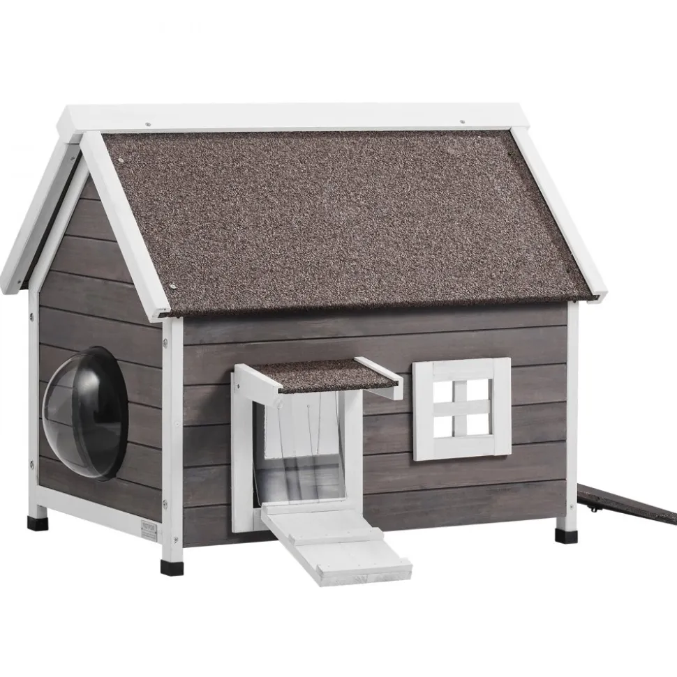 VEVOR Outdoor Cat House Weatherproof, Feral Cat Shelter for Multiple Cats, Outdoor Wooden Cat House with Large Side Door, PVC Door Flaps, Open Roof, Clear Window, 22"L x 30"W x 26"H