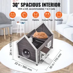 VEVOR Outdoor Cat House Weatherproof, Feral Cat Shelter for Multiple Cats, Outdoor Wooden Cat House with Large Side Door, PVC Door Flaps, Open Roof, Clear Window, 22