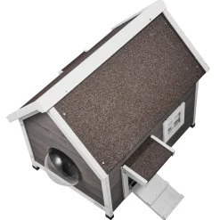 VEVOR Outdoor Cat House Weatherproof, Feral Cat Shelter for Multiple Cats, Outdoor Wooden Cat House with Large Side Door, PVC Door Flaps, Open Roof, Clear Window, 22