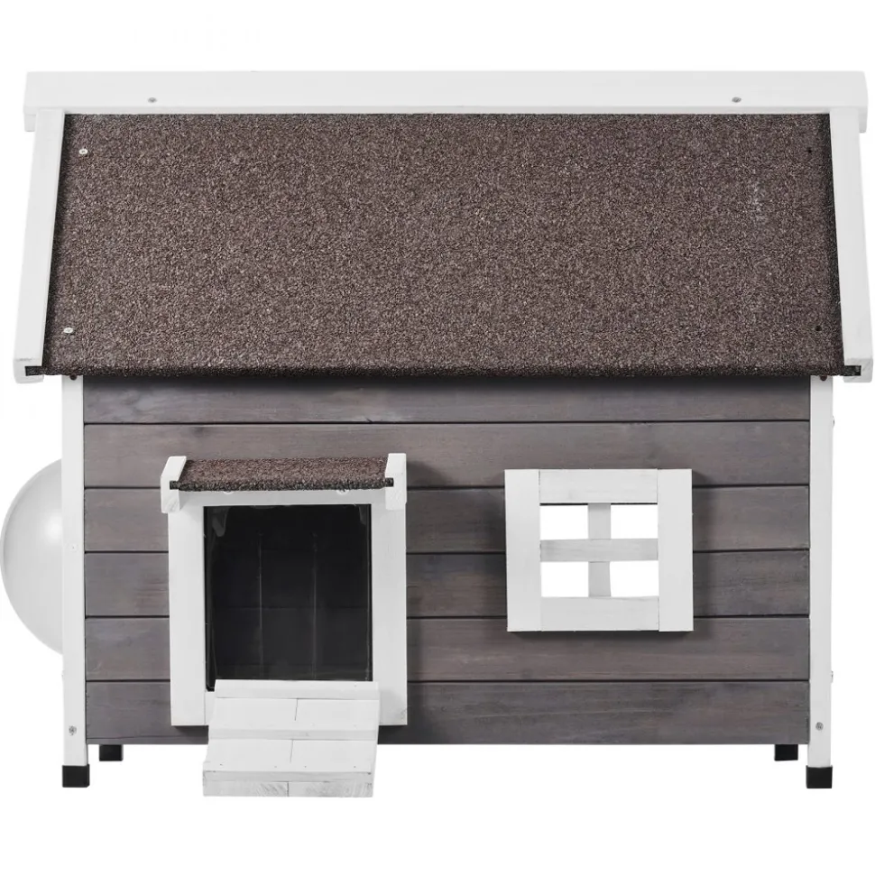 VEVOR Outdoor Cat House Weatherproof, Feral Cat Shelter for Multiple Cats, Outdoor Wooden Cat House with Large Side Door, PVC Door Flaps, Open Roof, Clear Window, 22"L x 30"W x 26"H