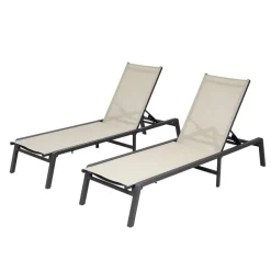 VEVOR Outdoor Chaise Lounge Chair Set of 2, 400 lbs Weight Capacity, Foldable Sun Tanning Chair, 5 Adjustable Positions, Easy Assembly, Aluminum Pool Recliner Lounge Chairs, for Beach Yard Patio