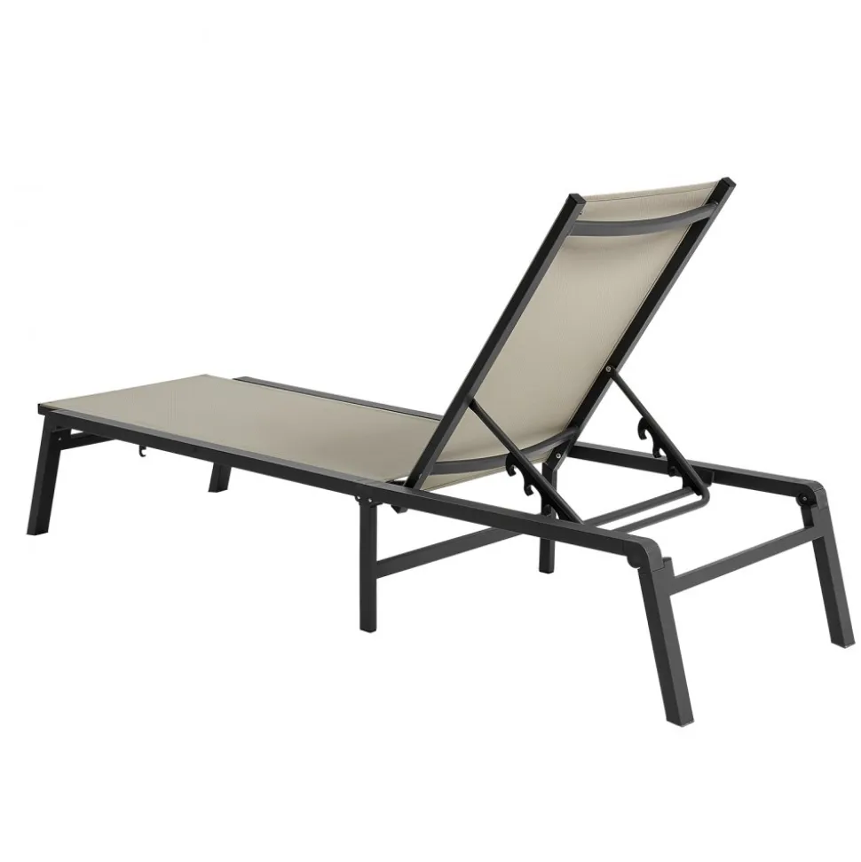VEVOR Outdoor Chaise Lounge Chair, 400 lbs Weight Capacity, Foldable Sun Tanning Chair, 5 Adjustable Positions, Easy Assembly, Heavy Duty Aluminum Pool Recliner Lounge Chairs, for Beach Yard Patio