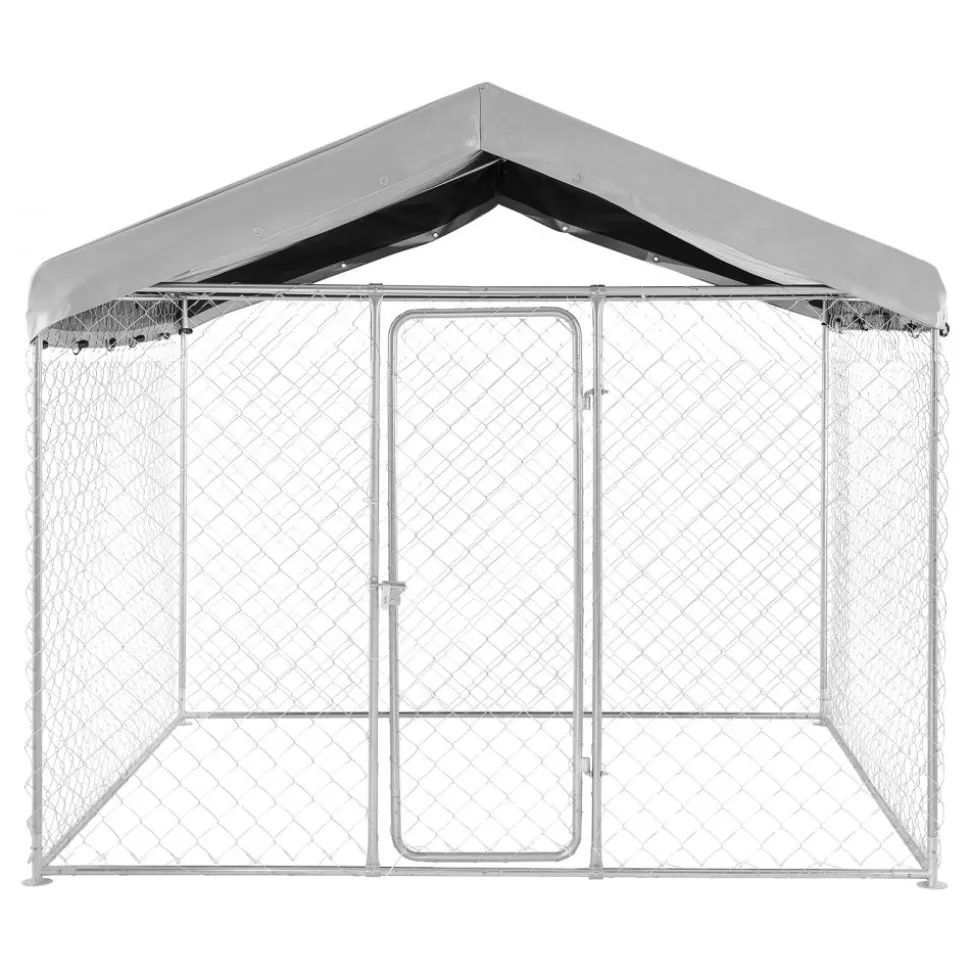 VEVOR Outdoor Dog Kennel, 9.84 x 9.84 x 7.05 ft Large Dog Kennel with Secure Lock, Outside Dogs Enclosures with UV-Resistant & Waterproof Roof Cover, Heavy Duty Pet Crate Cage Run for Large Dogs