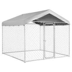 VEVOR Outdoor Dog Kennel, 7.55 x 7.55 x 7.05 ft Large Dog Kennel with Secure Lock, Outside Dogs Enclosures with UV-Resistant & Waterproof Roof Cover, Heavy Duty Pet Crate Cage Run for Large Dogs