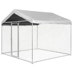 VEVOR Outdoor Dog Kennel, 9.84 x 9.84 x 7.05 ft Large Dog Kennel with Secure Lock, Outside Dogs Enclosures with UV-Resistant & Waterproof Roof Cover, Heavy Duty Pet Crate Cage Run for Large Dogs