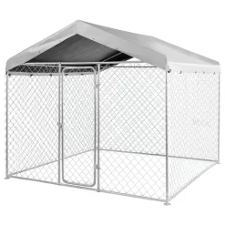 VEVOR Outdoor Dog Kennel, 9.84 x 9.84 x 7.05 ft Large Dog Kennel with Secure Lock, Outside Dogs Enclosures with UV-Resistant & Waterproof Roof Cover, Heavy Duty Pet Crate Cage Run for Large Dogs