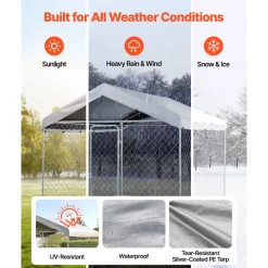 VEVOR Outdoor Dog Kennel, 9.84 x 9.84 x 7.05 ft Large Dog Kennel with Secure Lock, Outside Dogs Enclosures with UV-Resistant & Waterproof Roof Cover, Heavy Duty Pet Crate Cage Run for Large Dogs