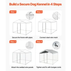 VEVOR Outdoor Dog Kennel, 9.84 x 9.84 x 7.05 ft Large Dog Kennel with Secure Lock, Outside Dogs Enclosures with UV-Resistant & Waterproof Roof Cover, Heavy Duty Pet Crate Cage Run for Large Dogs