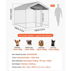 VEVOR Outdoor Dog Kennel, 9.84 x 9.84 x 7.05 ft Large Dog Kennel with Secure Lock, Outside Dogs Enclosures with UV-Resistant & Waterproof Roof Cover, Heavy Duty Pet Crate Cage Run for Large Dogs