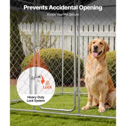 VEVOR Outdoor Dog Kennel, 9.84 x 9.84 x 7.05 ft Large Dog Kennel with Secure Lock, Outside Dogs Enclosures with UV-Resistant & Waterproof Roof Cover, Heavy Duty Pet Crate Cage Run for Large Dogs