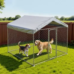 VEVOR Outdoor Dog Kennel, 9.84 x 9.84 x 7.05 ft Large Dog Kennel with Secure Lock, Outside Dogs Enclosures with UV-Resistant & Waterproof Roof Cover, Heavy Duty Pet Crate Cage Run for Large Dogs
