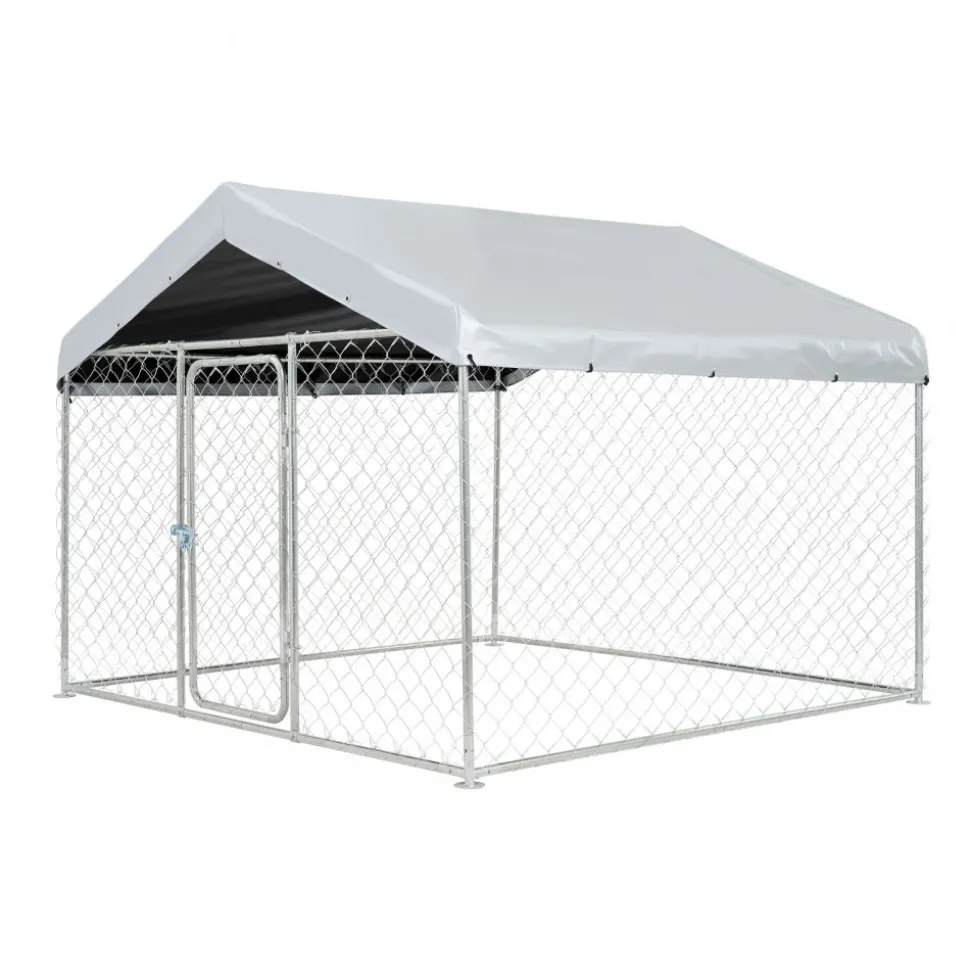 VEVOR Outdoor Dog Kennel, 6.56 x 6.56 x 5.25 ft Large Dog Kennel with Secure Lock, Outside Dogs Enclosures with UV-Resistant & Waterproof Roof Cover, Heavy Duty Pet Crate Cage Run for Large Dogs