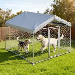 VEVOR Outdoor Dog Kennel, 6.56 x 6.56 x 5.25 ft Large Dog Kennel with Secure Lock, Outside Dogs Enclosures with UV-Resistant & Waterproof Roof Cover, Heavy Duty Pet Crate Cage Run for Large Dogs