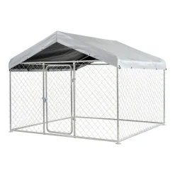 VEVOR Outdoor Dog Kennel, 6.56 x 6.56 x 5.25 ft Large Dog Kennel with Secure Lock, Outside Dogs Enclosures with UV-Resistant & Waterproof Roof Cover, Heavy Duty Pet Crate Cage Run for Large Dogs