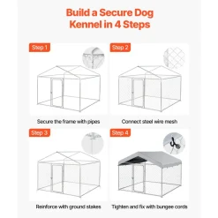 VEVOR Outdoor Dog Kennel, 6.56 x 6.56 x 5.25 ft Large Dog Kennel with Secure Lock, Outside Dogs Enclosures with UV-Resistant & Waterproof Roof Cover, Heavy Duty Pet Crate Cage Run for Large Dogs