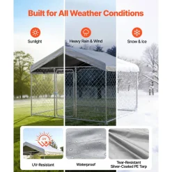 VEVOR Outdoor Dog Kennel, 6.56 x 6.56 x 5.25 ft Large Dog Kennel with Secure Lock, Outside Dogs Enclosures with UV-Resistant & Waterproof Roof Cover, Heavy Duty Pet Crate Cage Run for Large Dogs
