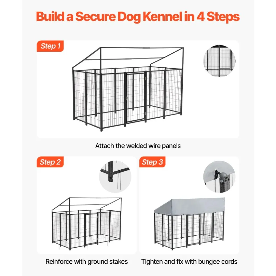 VEVOR Outdoor Dog Kennel, 7.87 x 3.94 x 5.4 ft Large Dog Kennel with Secure Lock, Outside Dogs Enclosures with UV-Resistant & Waterproof Roof Cover, Heavy Duty Pet Crate Cage Run for Large Dogs