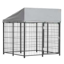 VEVOR Outdoor Dog Kennel, 3.67 x 3.78 x 4.1 ft Large Dog Kennel with Secure Lock, Outside Dogs Enclosures with UV-Resistant & Waterproof Roof Cover, Heavy Duty Pet Crate Cage Run for Large Dogs
