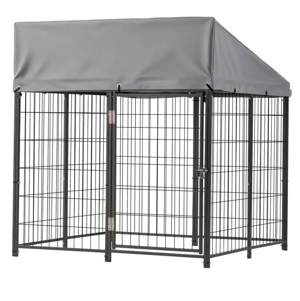 VEVOR Outdoor Dog Kennel, 3.67 x 3.78 x 4.1 ft Large Dog Kennel with Secure Lock, Outside Dogs Enclosures with UV-Resistant & Waterproof Roof Cover, Heavy Duty Pet Crate Cage Run for Large Dogs