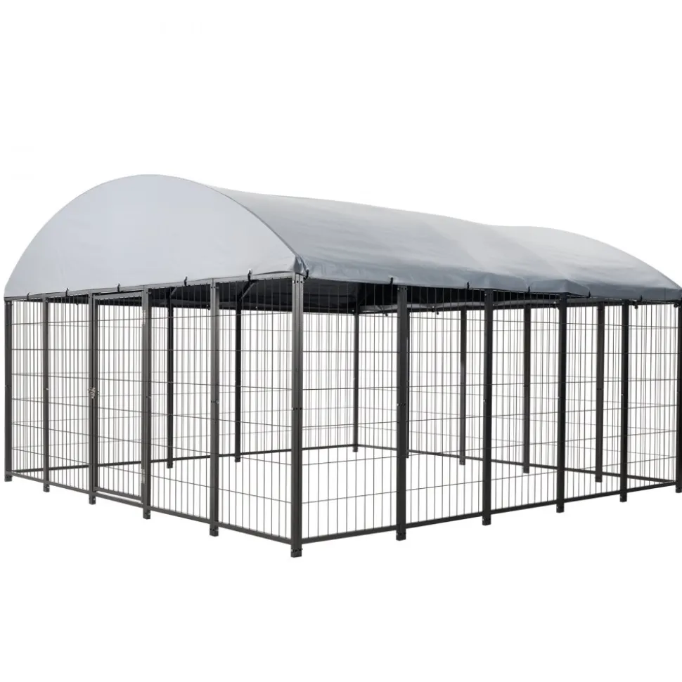 VEVOR Outdoor Dog Kennel, 9.8 x 9.8 x 5.4 ft Large Dog Kennel with Secure Lock, Outside Dogs Enclosures with UV-Resistant & Waterproof Roof Cover, Heavy Duty Pet Crate Cage Run for Large Dogs