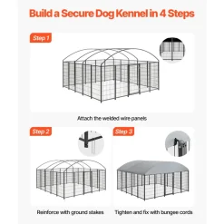 VEVOR Outdoor Dog Kennel, 9.8 x 9.8 x 5.4 ft Large Dog Kennel with Secure Lock, Outside Dogs Enclosures with UV-Resistant & Waterproof Roof Cover, Heavy Duty Pet Crate Cage Run for Large Dogs