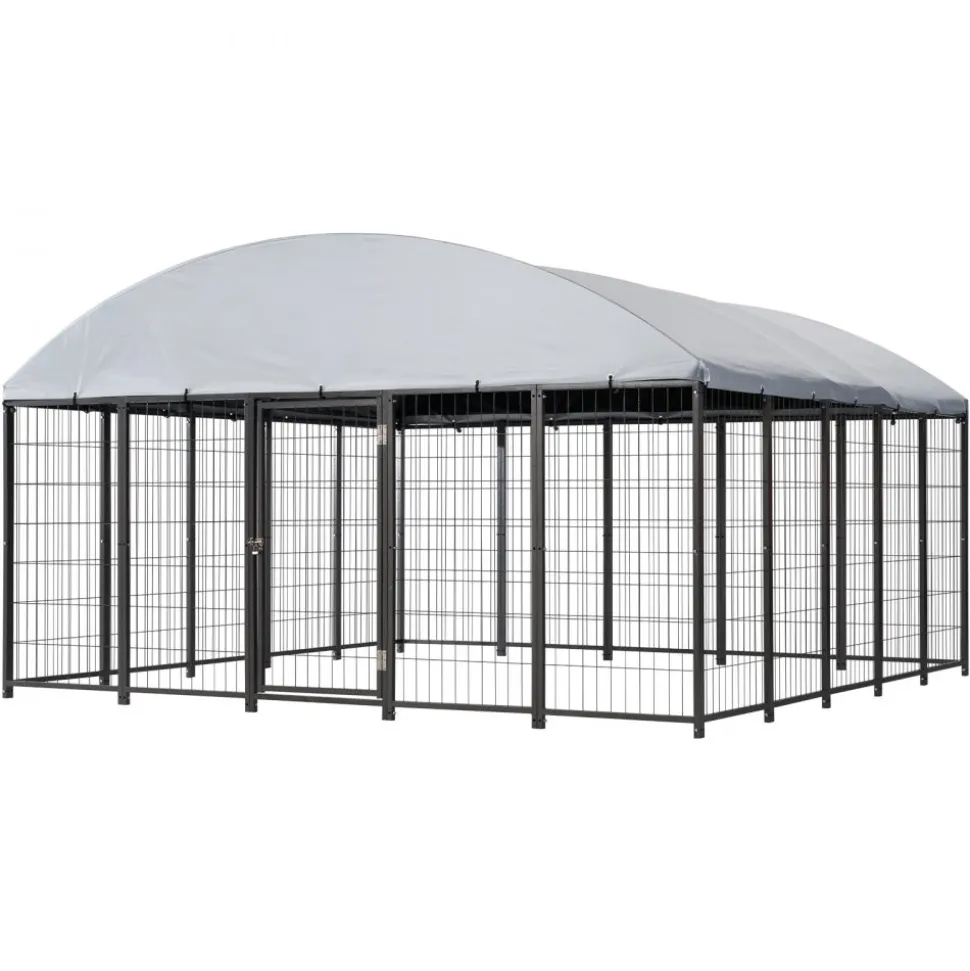 VEVOR Outdoor Dog Kennel, 9.8 x 9.8 x 5.4 ft Large Dog Kennel with Secure Lock, Outside Dogs Enclosures with UV-Resistant & Waterproof Roof Cover, Heavy Duty Pet Crate Cage Run for Large Dogs