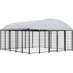 VEVOR Outdoor Dog Kennel, 9.8 x 9.8 x 5.4 ft Large Dog Kennel with Secure Lock, Outside Dogs Enclosures with UV-Resistant & Waterproof Roof Cover, Heavy Duty Pet Crate Cage Run for Large Dogs