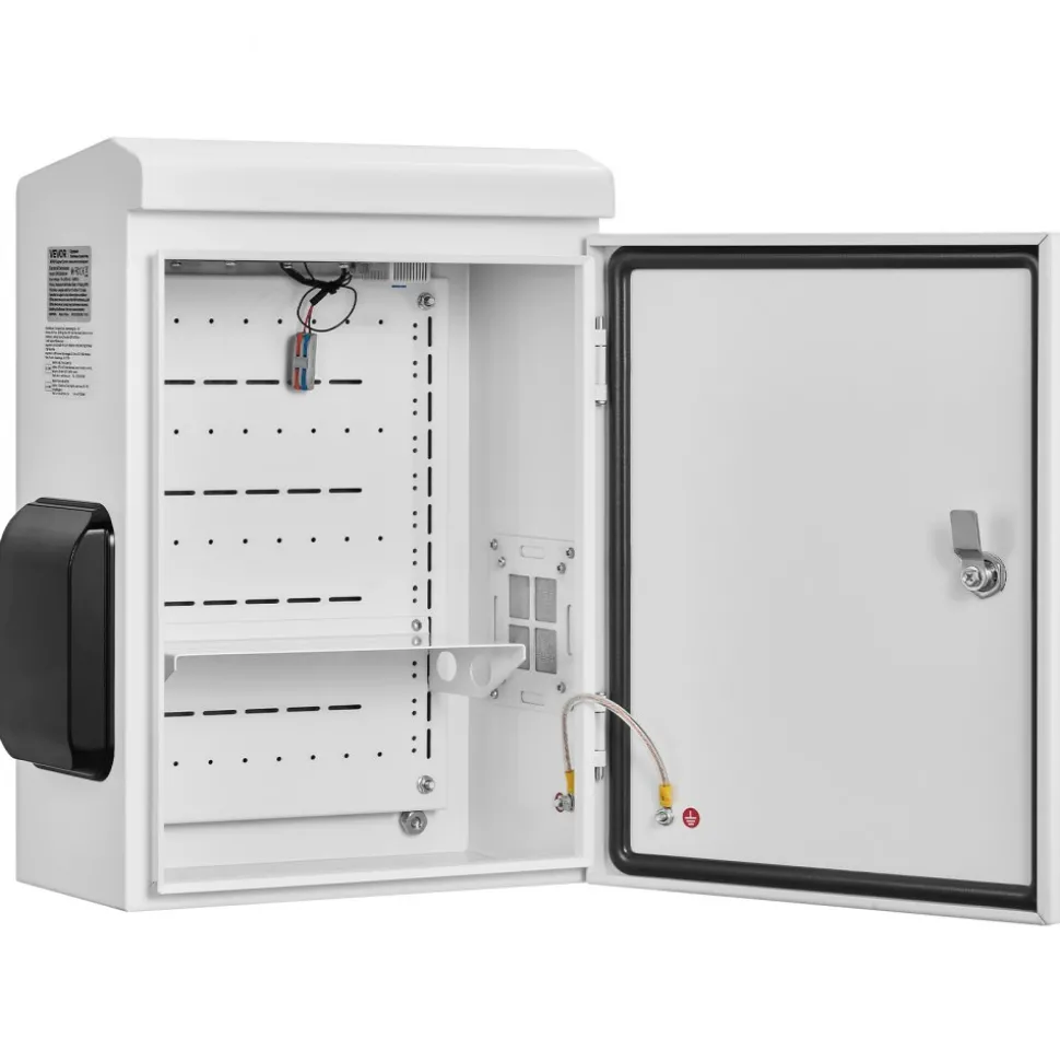 VEVOR Outdoor Electrical Box, Cold-Rolled Steel, Electrical Junction Box with Thermostat and Fan, Rain Hood, Ventilated Design, IP65 Waterproof Hinged Enclosure, Wall/Pole Mounted, 20 x 16 x 8 in