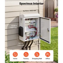 VEVOR Outdoor Electrical Box, Cold-Rolled Steel, Electrical Junction Box with Thermostat and Fan, Rain Hood, Ventilated Design, IP65 Waterproof Hinged Enclosure, Wall/Pole Mounted, 20 x 16 x 8 in