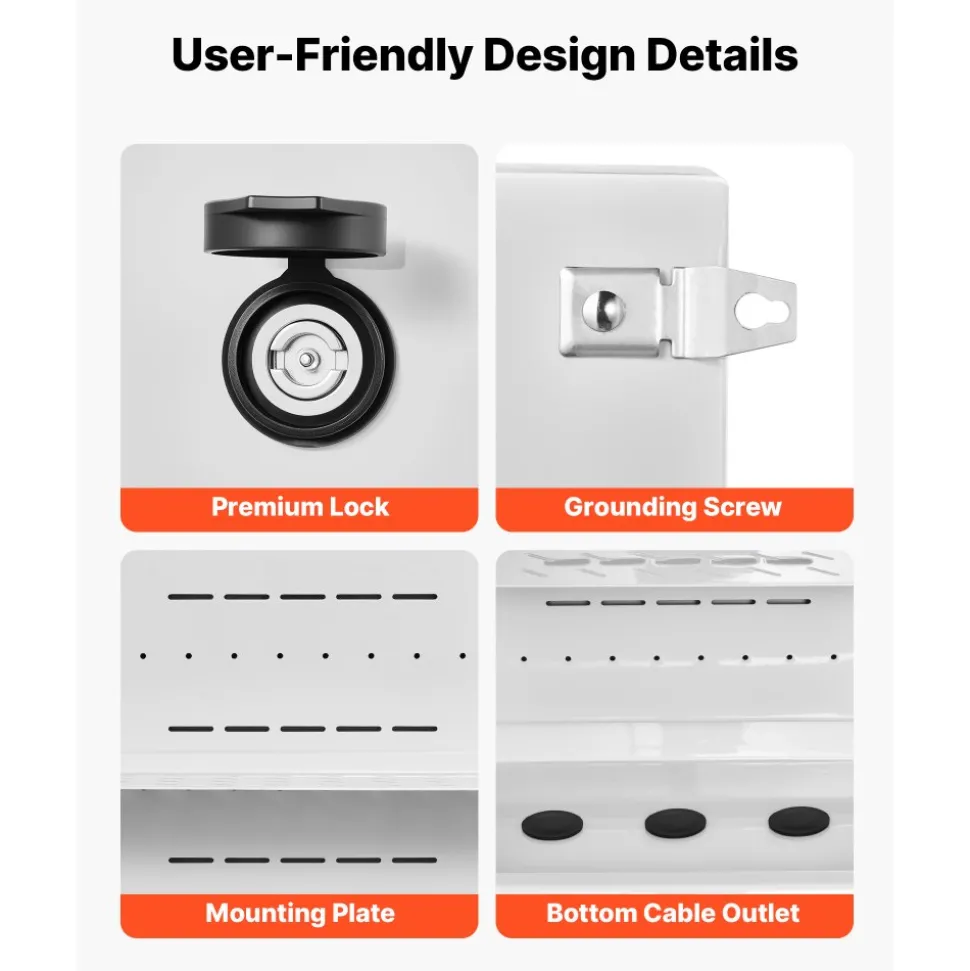 VEVOR Outdoor Electrical Box, Cold-Rolled Steel, Electrical Junction Box with Thermostat and Fan, Rain Hood, Ventilated Design, IP65 Waterproof Hinged Enclosure, Wall/Pole Mounted, 20 x 16 x 8 in