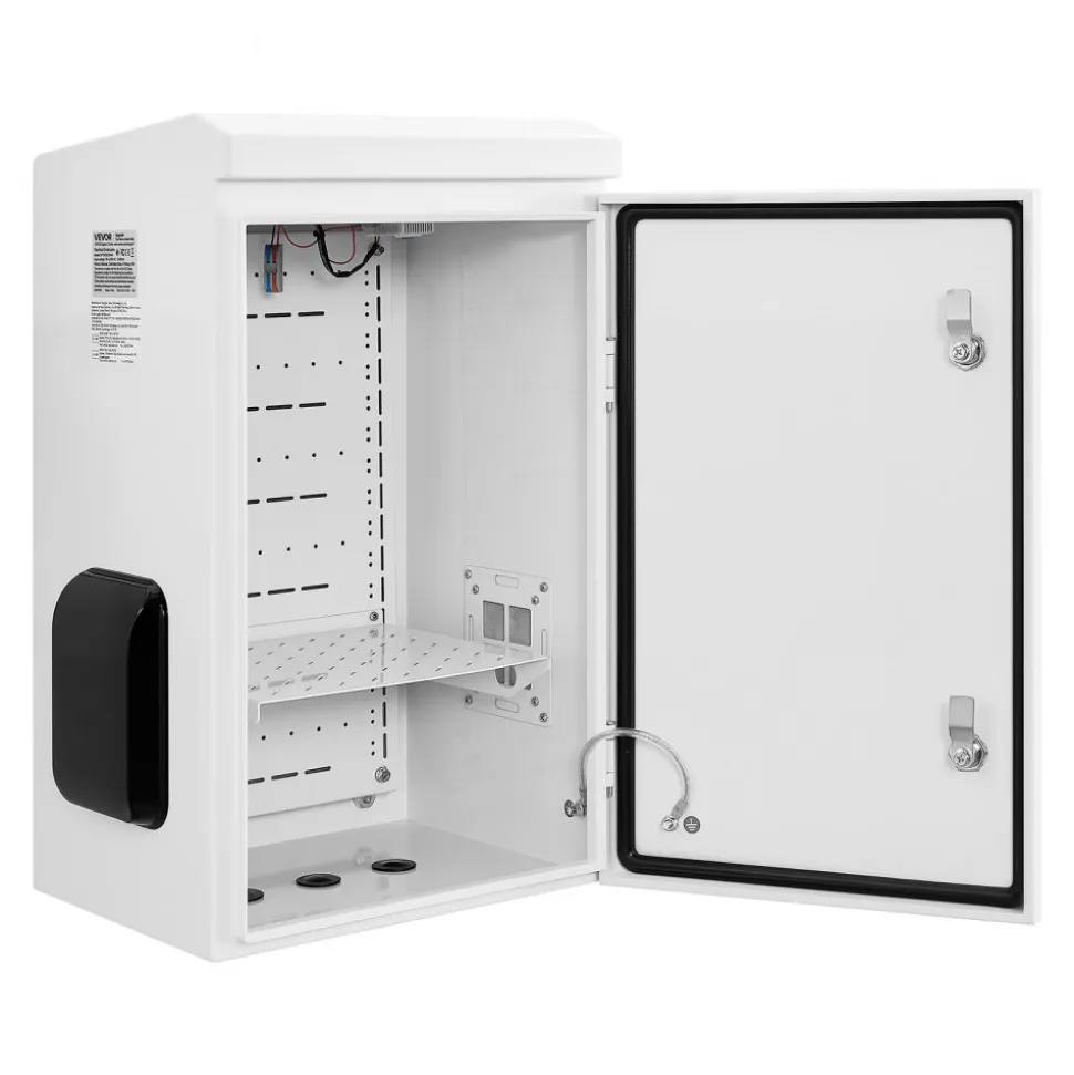 VEVOR Outdoor Electrical Box, Cold-Rolled Steel, Electrical Junction Box with Thermostat and Fan, Rain Hood, Ventilated Design, IP65 Waterproof Hinged Enclosure, Wall/Pole Mounted, 24 x 16 x 12 in