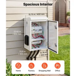 VEVOR Outdoor Electrical Box, Cold-Rolled Steel, Electrical Junction Box with Thermostat and Fan, Rain Hood, Ventilated Design, IP65 Waterproof Hinged Enclosure, Wall/Pole Mounted, 24 x 16 x 12 in