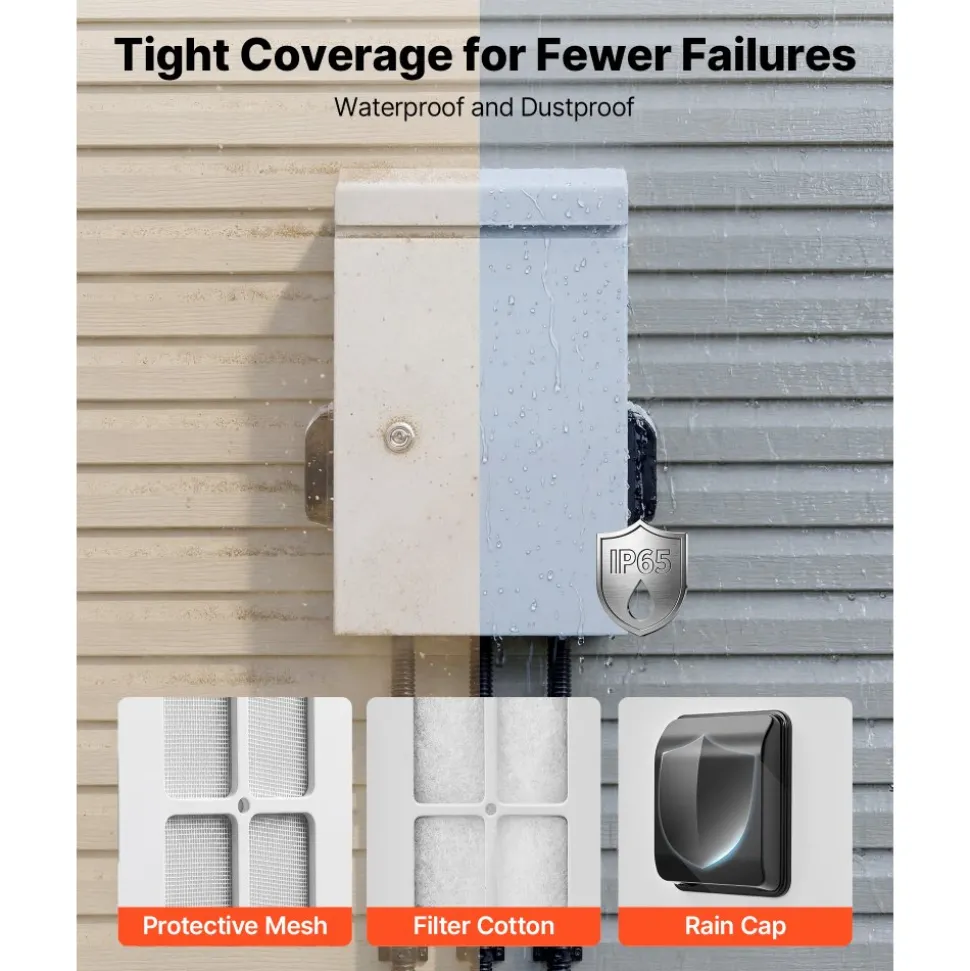 VEVOR Outdoor Electrical Box, Cold-Rolled Steel, Electrical Junction Box with Thermostat and Fan, Rain Hood, Ventilated Design, IP65 Waterproof Hinged Enclosure, Wall/Pole Mounted, 16 x 12 x 8 in