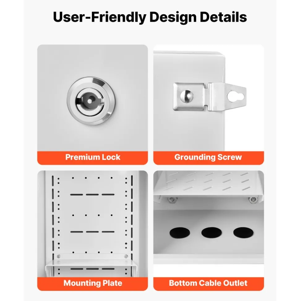 VEVOR Outdoor Electrical Box, Cold-Rolled Steel, Electrical Junction Box with Thermostat and Fan, Rain Hood, Ventilated Design, IP65 Waterproof Hinged Enclosure, Wall/Pole Mounted, 16 x 12 x 8 in