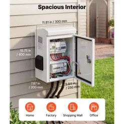 VEVOR Outdoor Electrical Box, Cold-Rolled Steel, Electrical Junction Box with Thermostat and Fan, Rain Hood, Ventilated Design, IP65 Waterproof Hinged Enclosure, Wall/Pole Mounted, 16 x 12 x 8 in