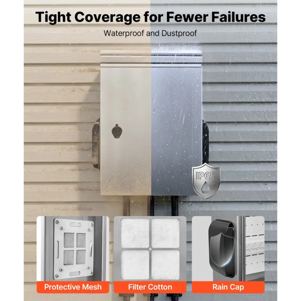 VEVOR Outdoor Electrical Box, 20 x 16 x 8 in, Stainless Steel Ventilated Electrical Enclosure with Thermostat and Fan, Rain Hood, Hinge Connection, IP65 Waterproof Junction Box, Wall/Pole Mounted,