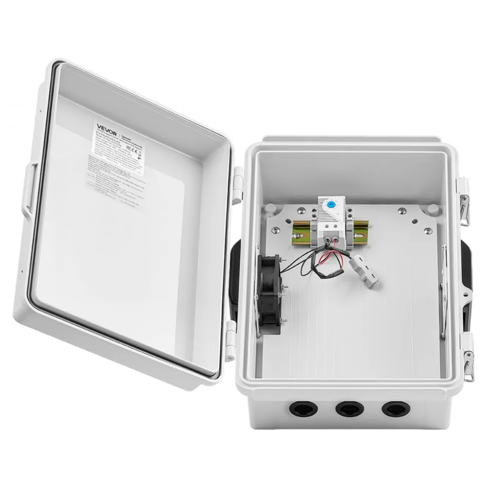 VEVOR Outdoor Electrical Box, ABS, Waterproof Electrical Junction Box with Thermostat and Fan, Mounting Plate, Cable Grommets, Ventilated Plastic Enclosure, 14.2 x 10.8 x 5.9 in, IP65 for Indoor/Outdoor
