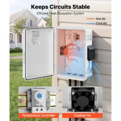 VEVOR Outdoor Electrical Box, ABS, Waterproof Electrical Junction Box with Thermostat and Fan, Mounting Plate, Cable Grommets, Ventilated Plastic Enclosure, 14.2 x 10.8 x 5.9 in, IP65 for Indoor/Outdoor
