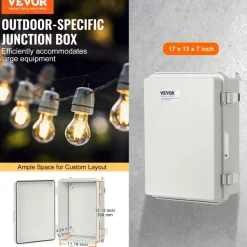VEVOR Outdoor Electrical Junction Box, 13.78 x 9.84 x 5.90 in, ABS Plastic Electrical Enclosure Box with Hinged Cover Stainless Steel Latch, IP67 Dustproof Waterproof for Outdoor Electrical Projects