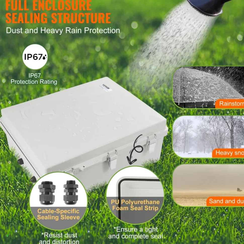 VEVOR Outdoor Electrical Junction Box, 20.87 x 16.92 x 7.87 in, ABS Plastic Electrical Enclosure Box with Hinged Cover Stainless Steel Latch, IP67 Dustproof Waterproof for Outdoor Electrical Projects