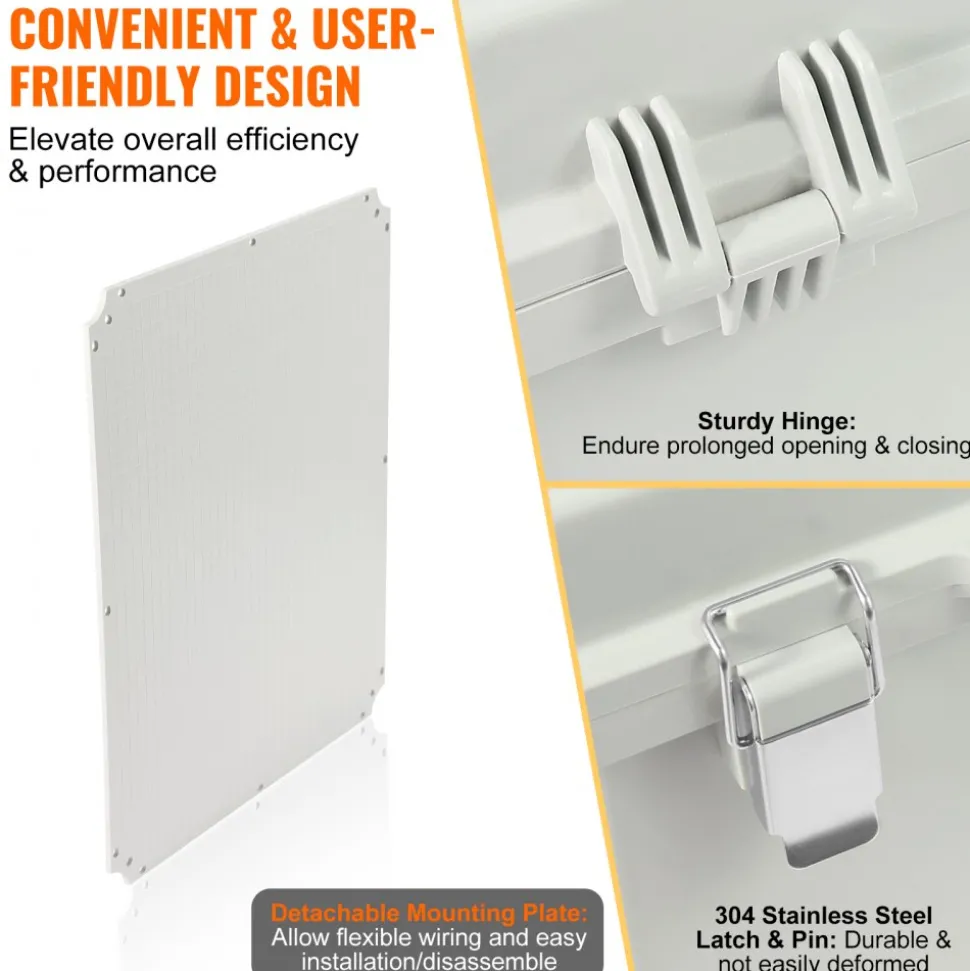 VEVOR Outdoor Electrical Junction Box, 20.87 x 16.92 x 7.87 in, ABS Plastic Electrical Enclosure Box with Hinged Cover Stainless Steel Latch, IP67 Dustproof Waterproof for Outdoor Electrical Projects