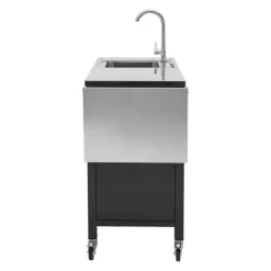 VEVOR Outdoor Grill Cart with Sink and Storage Cabinet, 52 Inch Grill Table, Waterproof Kitchen Island with Stainless Steel Top, Spice Rack, Wheel, Movable Food Prep Station for Patio Bar Backyard BBQ
