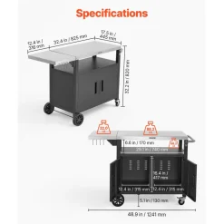 VEVOR Outdoor Grill Cart with Storage Cabinet, 48.9 Inch Grill Table, Waterproof Kitchen Island with Stainless Steel Top, Shelf, and Wheels, Movable Food Prep Station for Patio Bar Backyard BBQ
