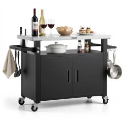 VEVOR Outdoor Grill Cart with Storage Cabinet, 53.1 Inch Grill Table, Waterproof Kitchen Island with Stainless Steel Top, Shelf, and Wheels, Movable Food Prep Station for Patio Bar Backyard BBQ
