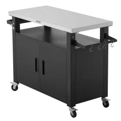 VEVOR Outdoor Grill Cart with Storage Cabinet, 53.1 Inch Grill Table, Waterproof Kitchen Island with Stainless Steel Top, Shelf, and Wheels, Movable Food Prep Station for Patio Bar Backyard BBQ