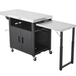 VEVOR Outdoor Grill Cart with Storage Cabinet, 74.8 Inch Grill Table, Waterproof Kitchen Island with Stainless Steel Top, Pull-Out Plate, Wheels, Movable Food Prep Station for Patio Bar Backyard BBQ