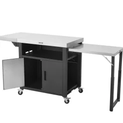VEVOR Outdoor Grill Cart with Storage Cabinet, 74.8 Inch Grill Table, Waterproof Kitchen Island with Stainless Steel Top, Pull-Out Plate, Wheels, Movable Food Prep Station for Patio Bar Backyard BBQ